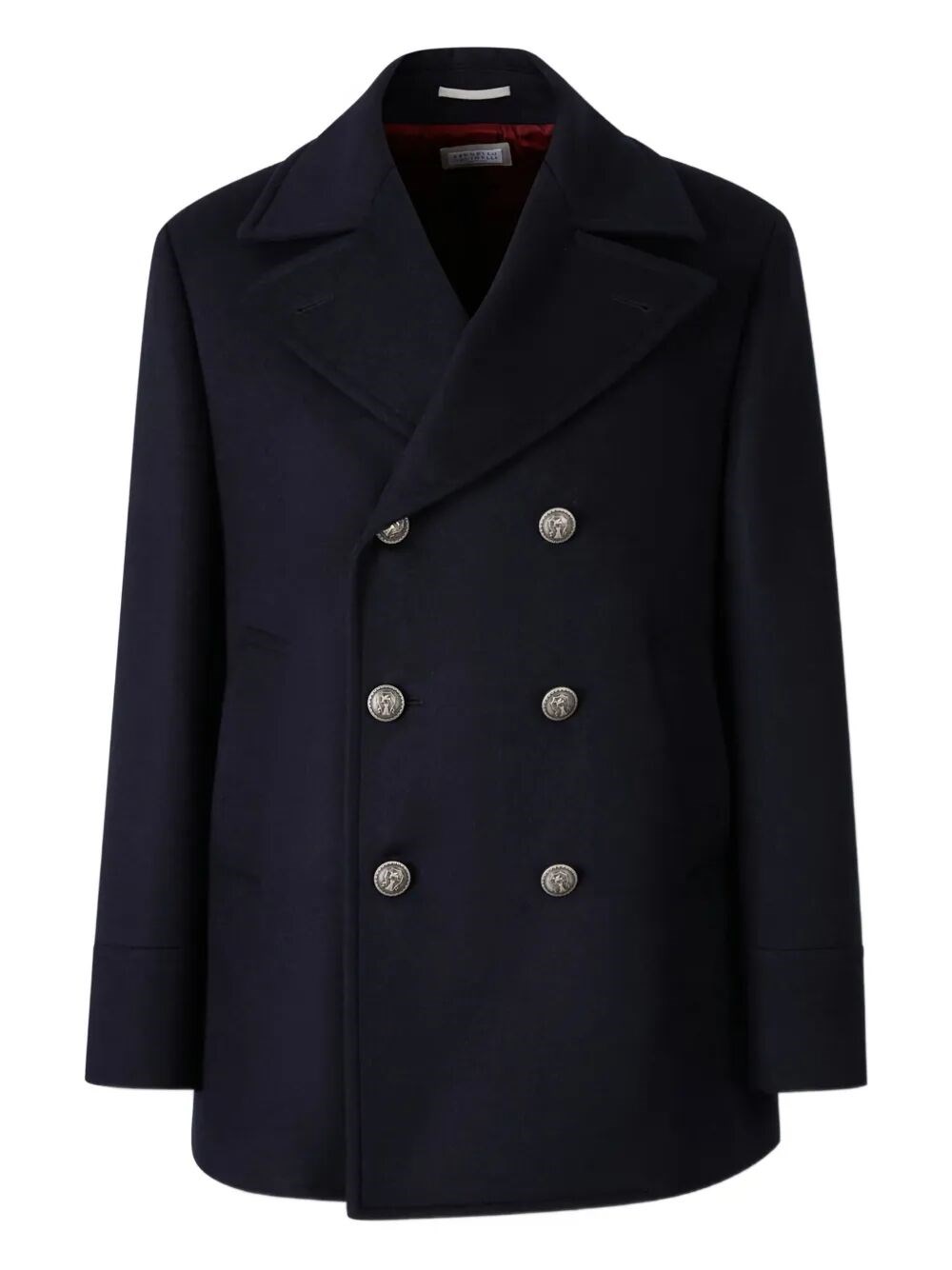 Brunello Cucinelli Navy Blue Double Flannel Caban Blazer In Black
