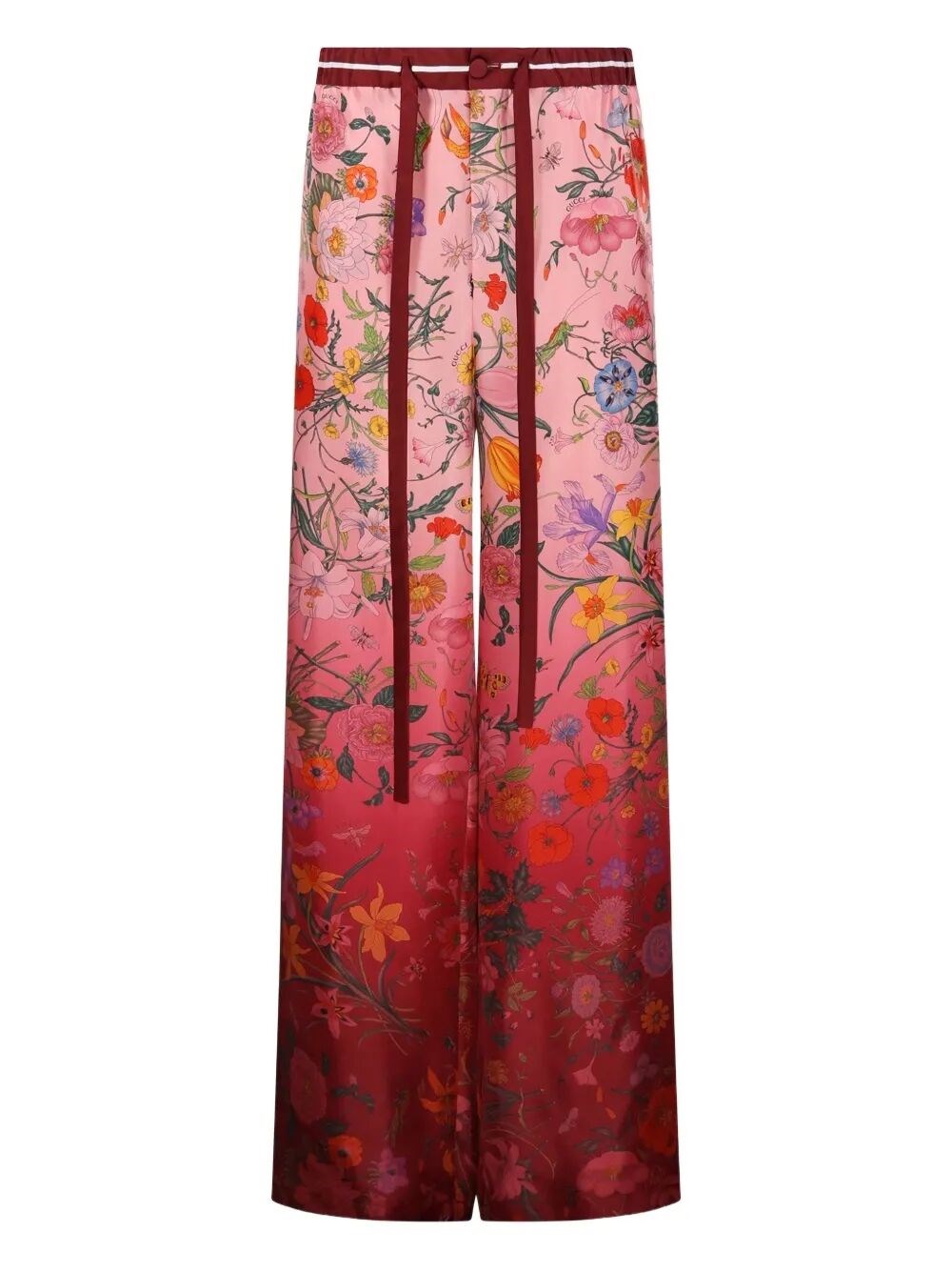 Gucci Floral Print Wide Leg Trousers With Elastic Waistband In Pink