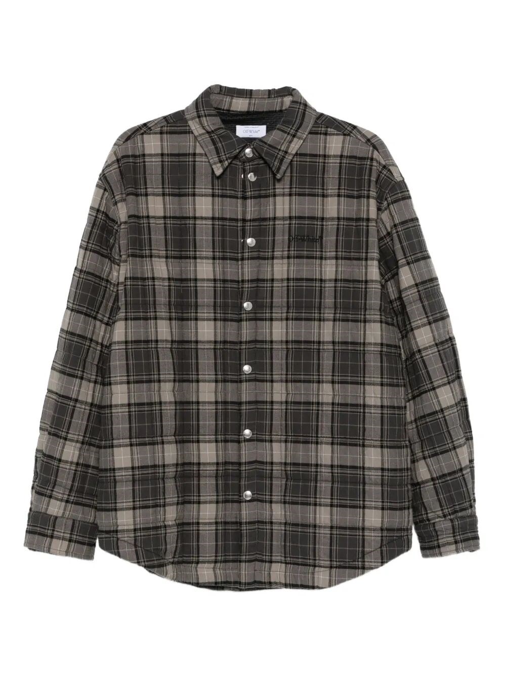 Off-white Grey Shirt With Logo Lettering On The Front And All-over Check Motif In Cotton Man In Black