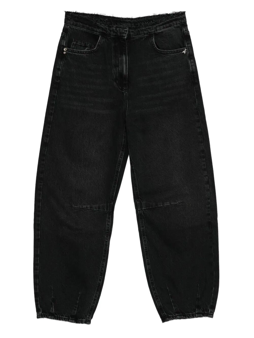 Patrizia Pepe Frayed-waist Balloon Jeans In Black