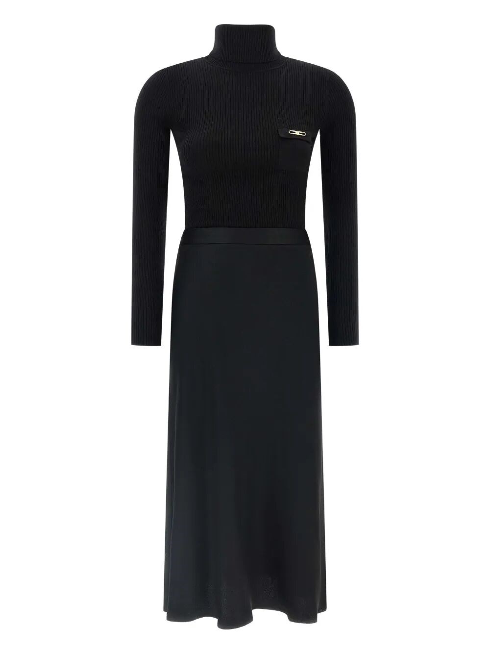 Elisabetta Franchi Ribbed Turtleneck Midi Dress In Black