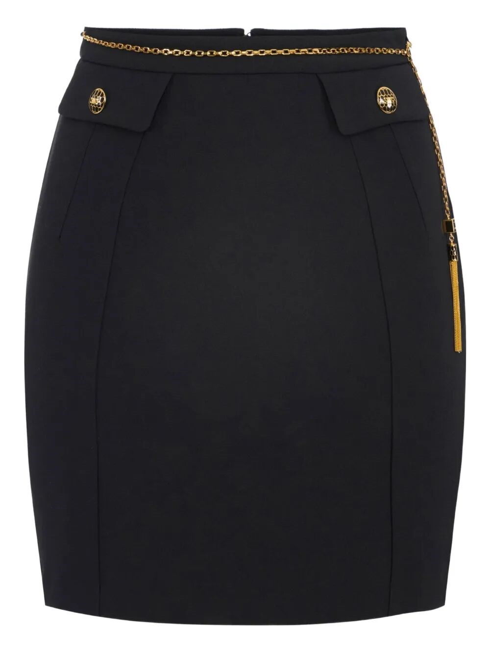 Elisabetta Franchi Black Skirt With Metallic Pendant And Patch Pockets In Fabric Woman In Black