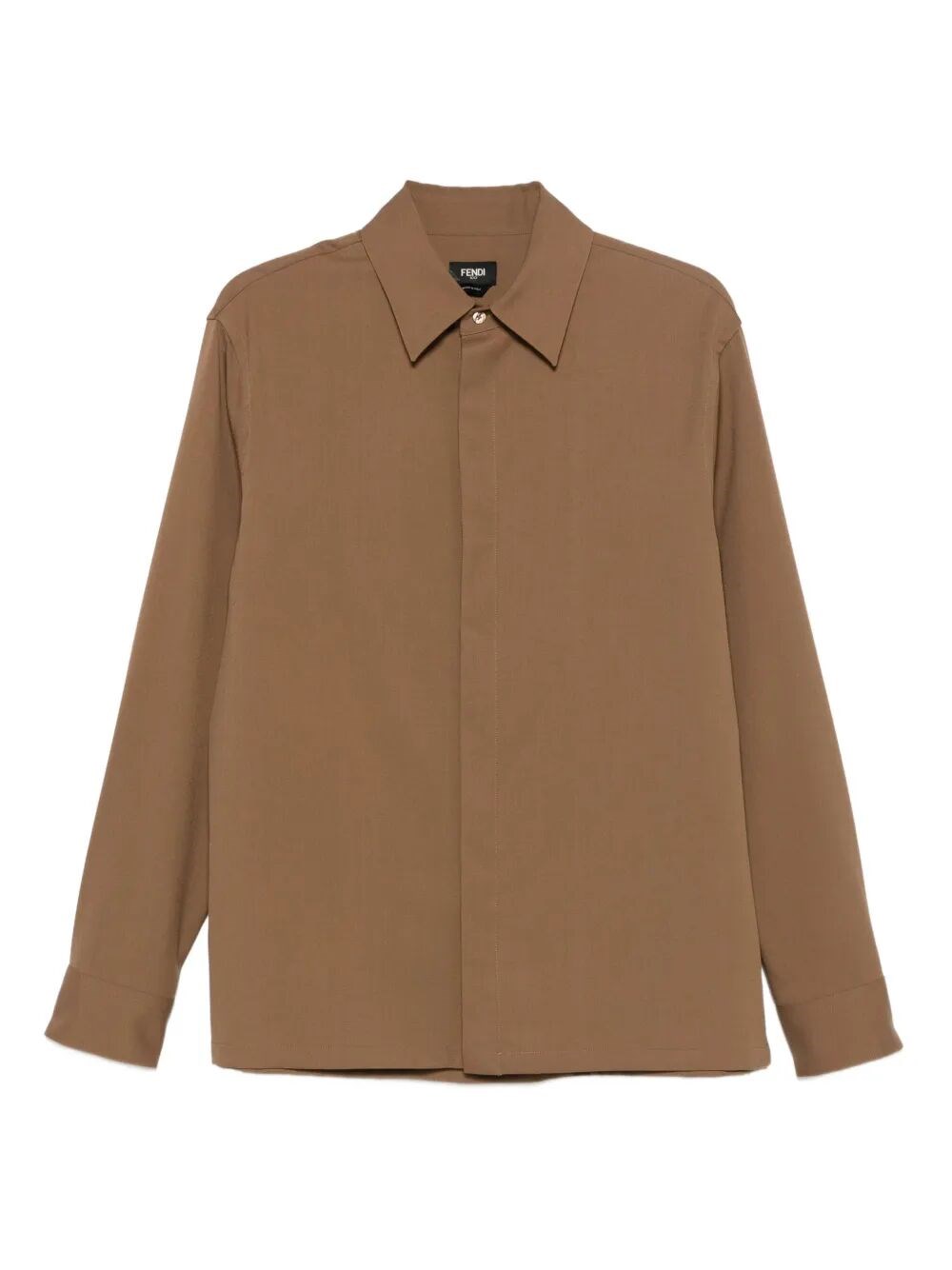 Fendi Men Wool Gabardine Shirt In Brown