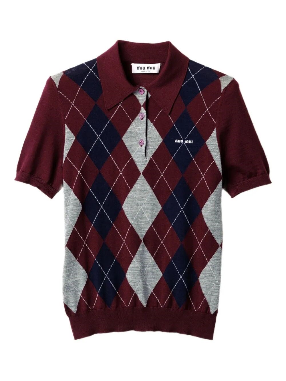 Miu Miu Burgundy Wool Polo Shirt In Brown
