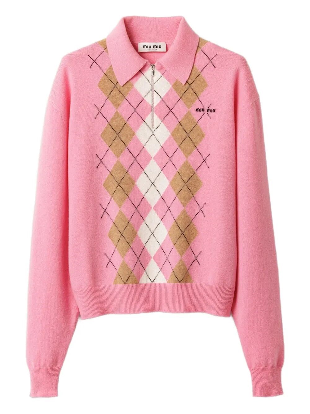 Miu Miu Argyle Pattern Polo Collar Knitwear Sweater In Multi