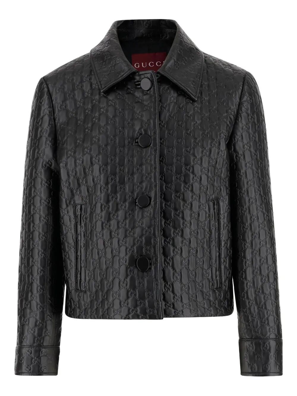 Gucci Embossed Gg Leather Jacket In Black
