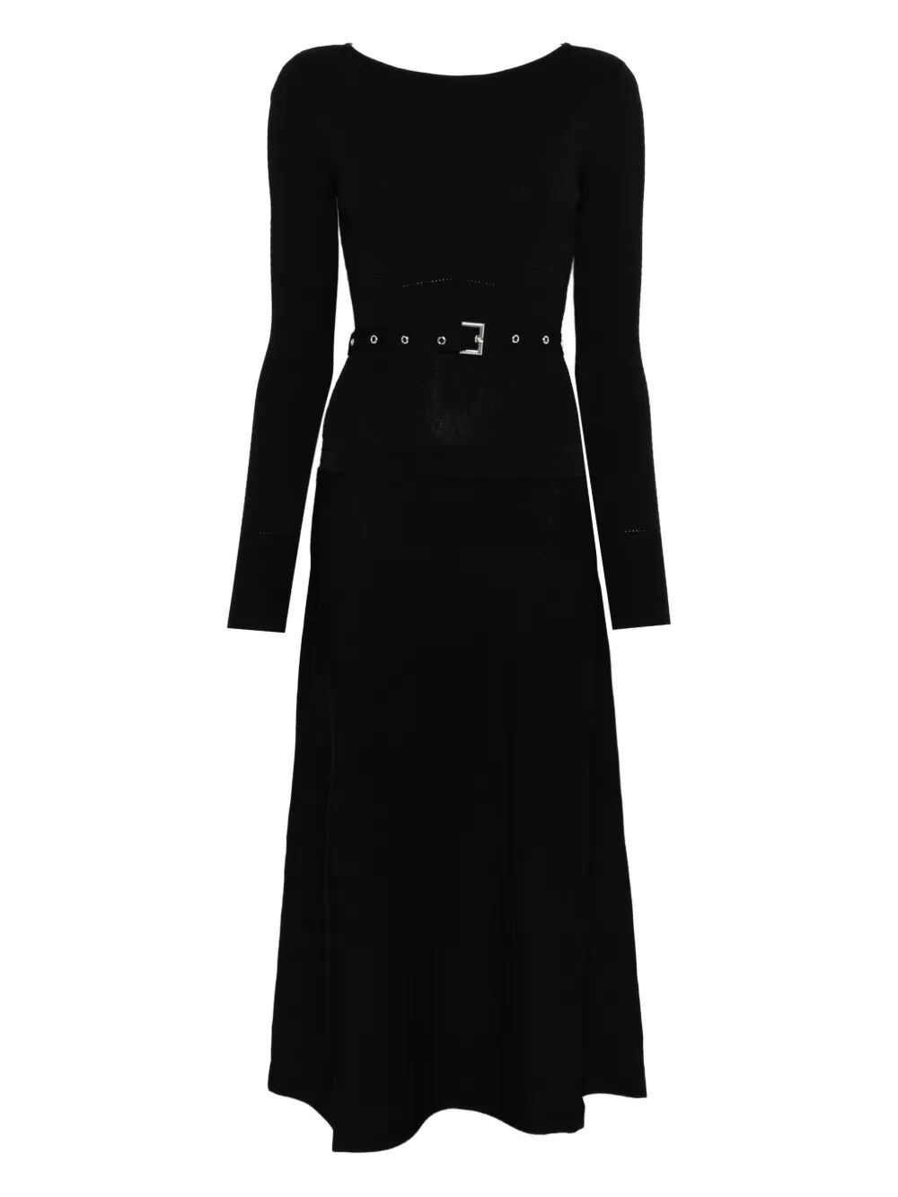 Patrizia Pepe Belted Long-sleeved Midi Day Dress In Black