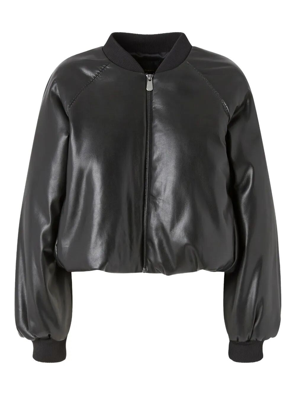 Pinko Black Cropped Bomber Jacket With Front Zip Closure In Ecoleather Woman In Black