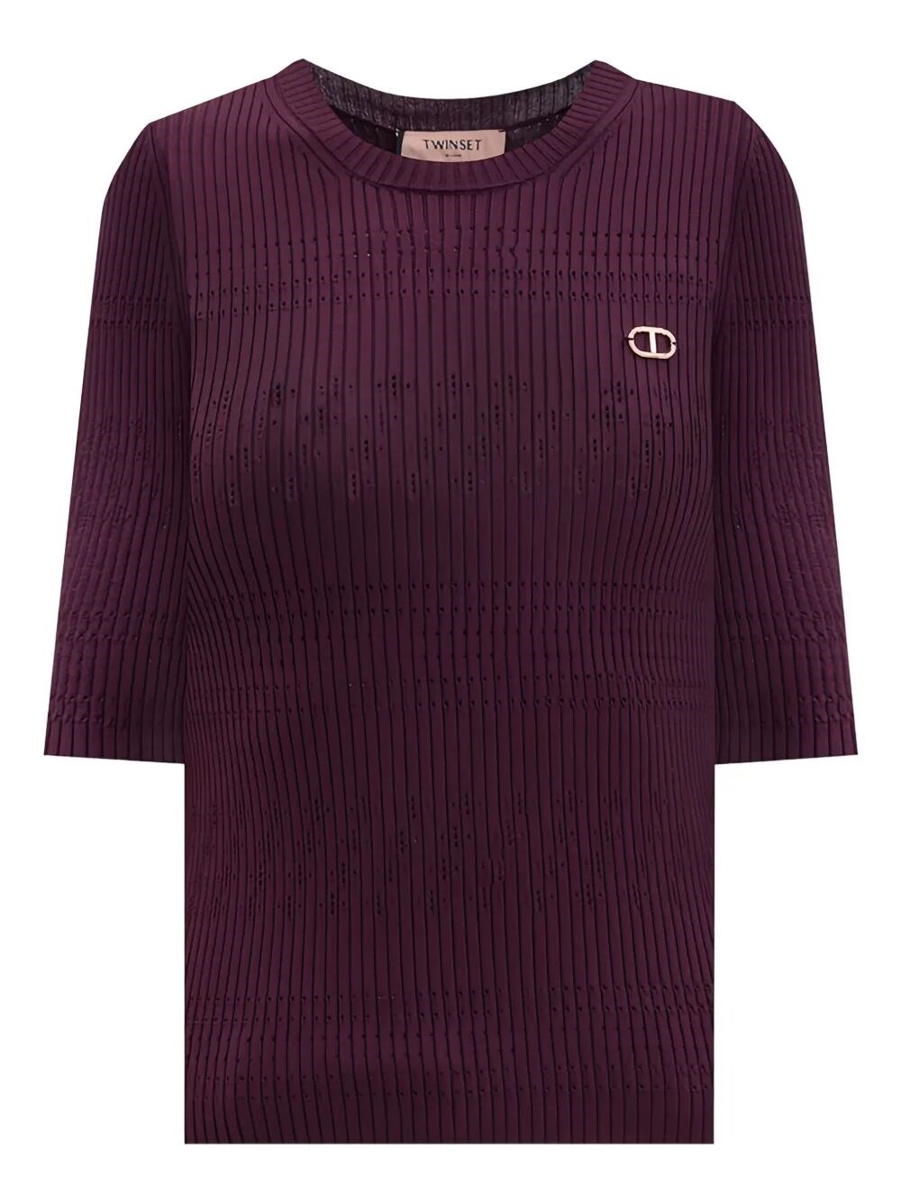 Twinset Ribbed Logo-plaque Jumper In Purple