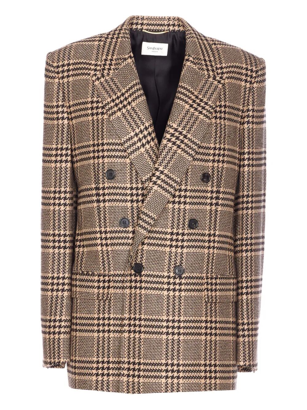 Saint Laurent Double-breasted Checked Silk And Cashmere-blend Blazer In Pattern