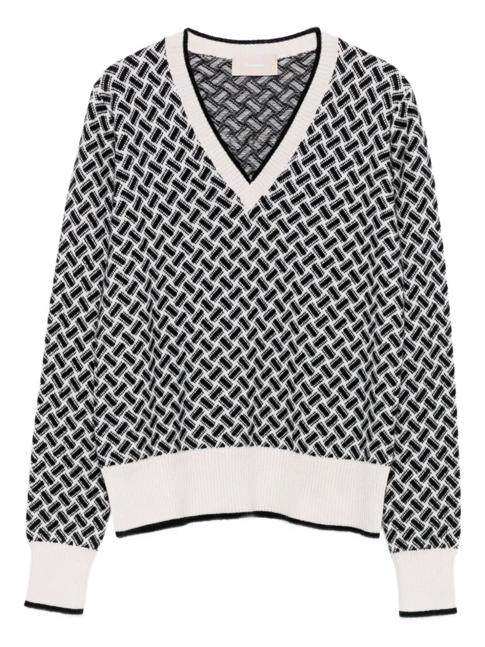 Drumohr Geometric-pattern V-neck Cashmere Sweater In Gray