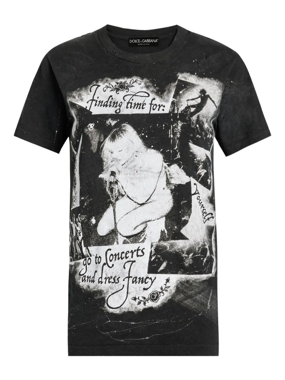 Dolce & Gabbana Graphic Print Cotton T-shirt With Ribbed Neck In Black