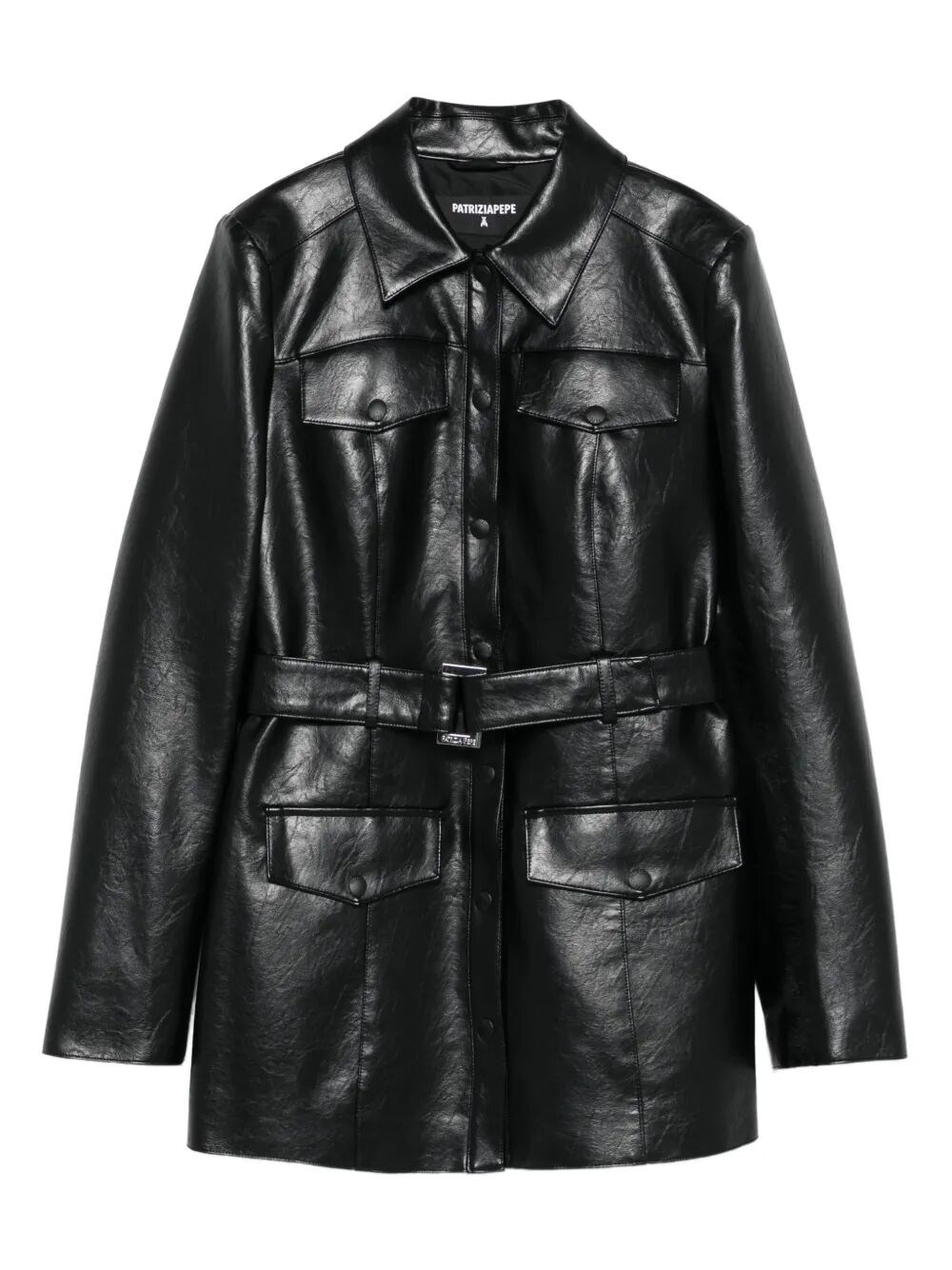 Patrizia Pepe Belted Flap-pocket Jacket In Black
