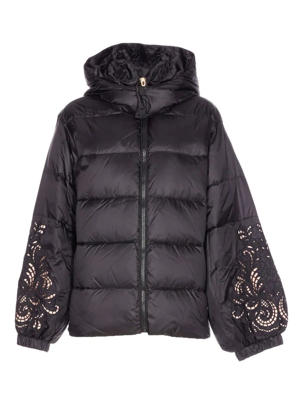 Twinset Embroidered-sleeve Padded Jacket In Black