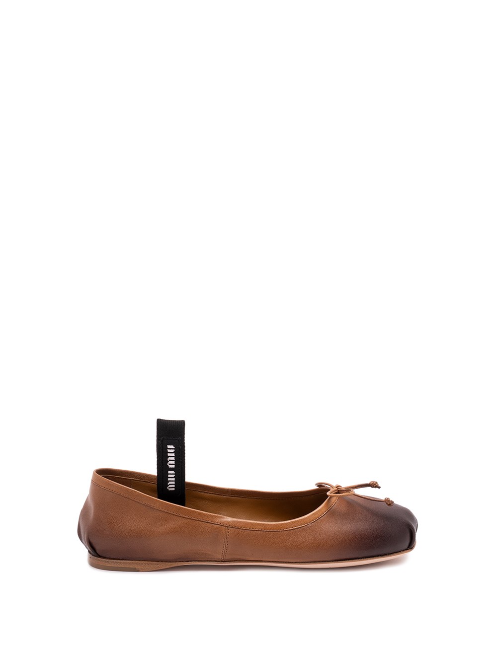 Miu Miu Elasticated Leather Ballerina In Brown