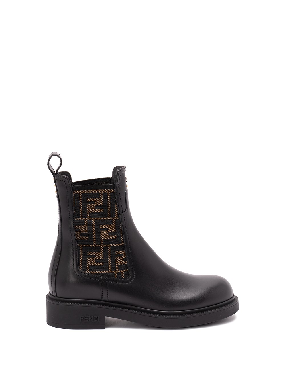 Fendi Black Leather And Ff Fabric Biker Jacket In Black