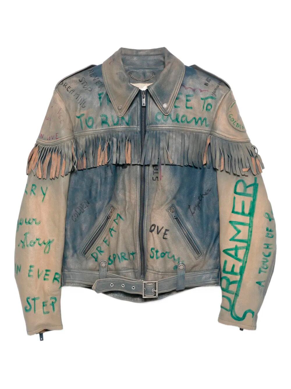 Golden Goose Deluxe Brand Zip-up Fringed Jacket In Blue