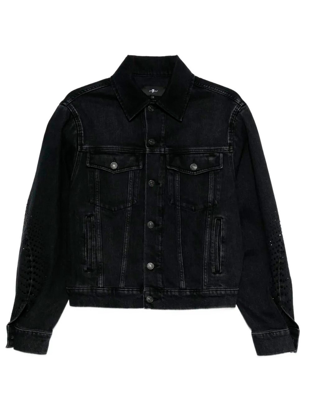 7 For All Mankind Laser-cut Denim Jacket In Black