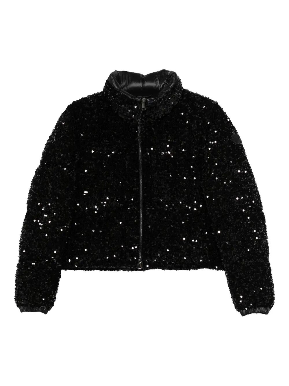 Moncler Textured Cropped Down Jacket With High Collar In Black