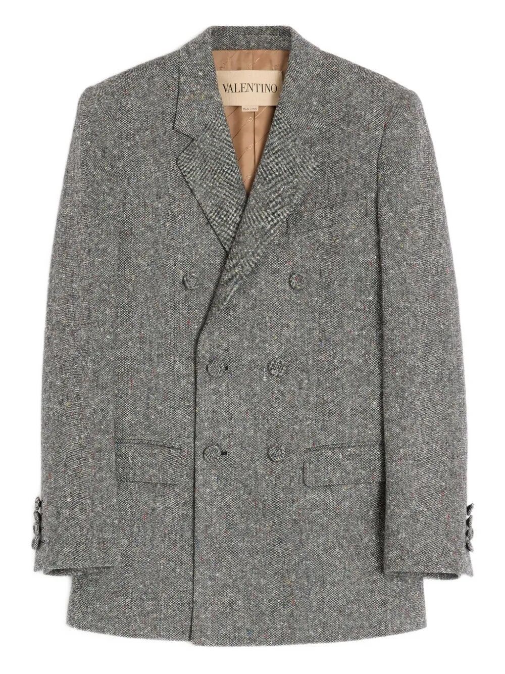 Valentino Double Breasted Boucle Wool Jacket In Gray