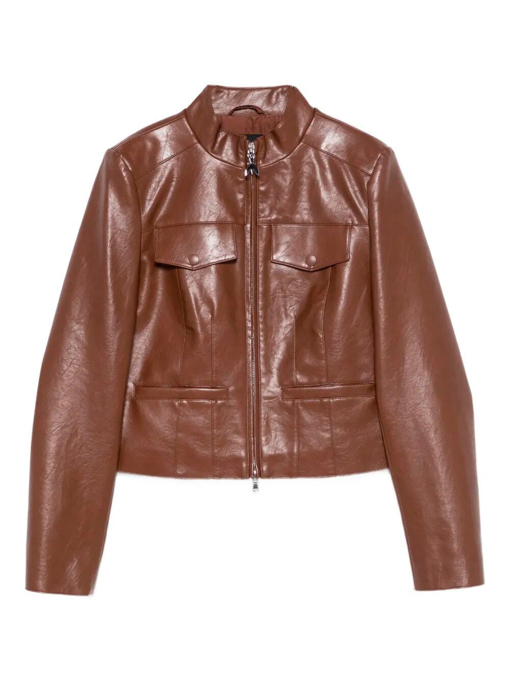 Patrizia Pepe Zip-front Flap-pocket Jacket In Brown