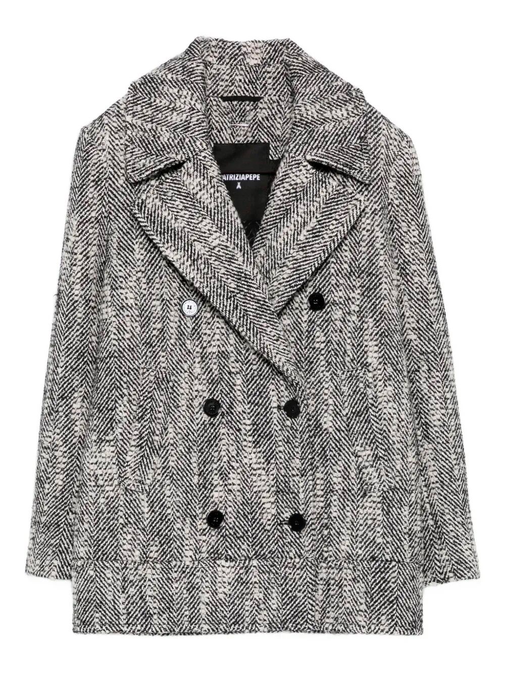 Patrizia Pepe Herringbone Double-breasted Coat In Multi
