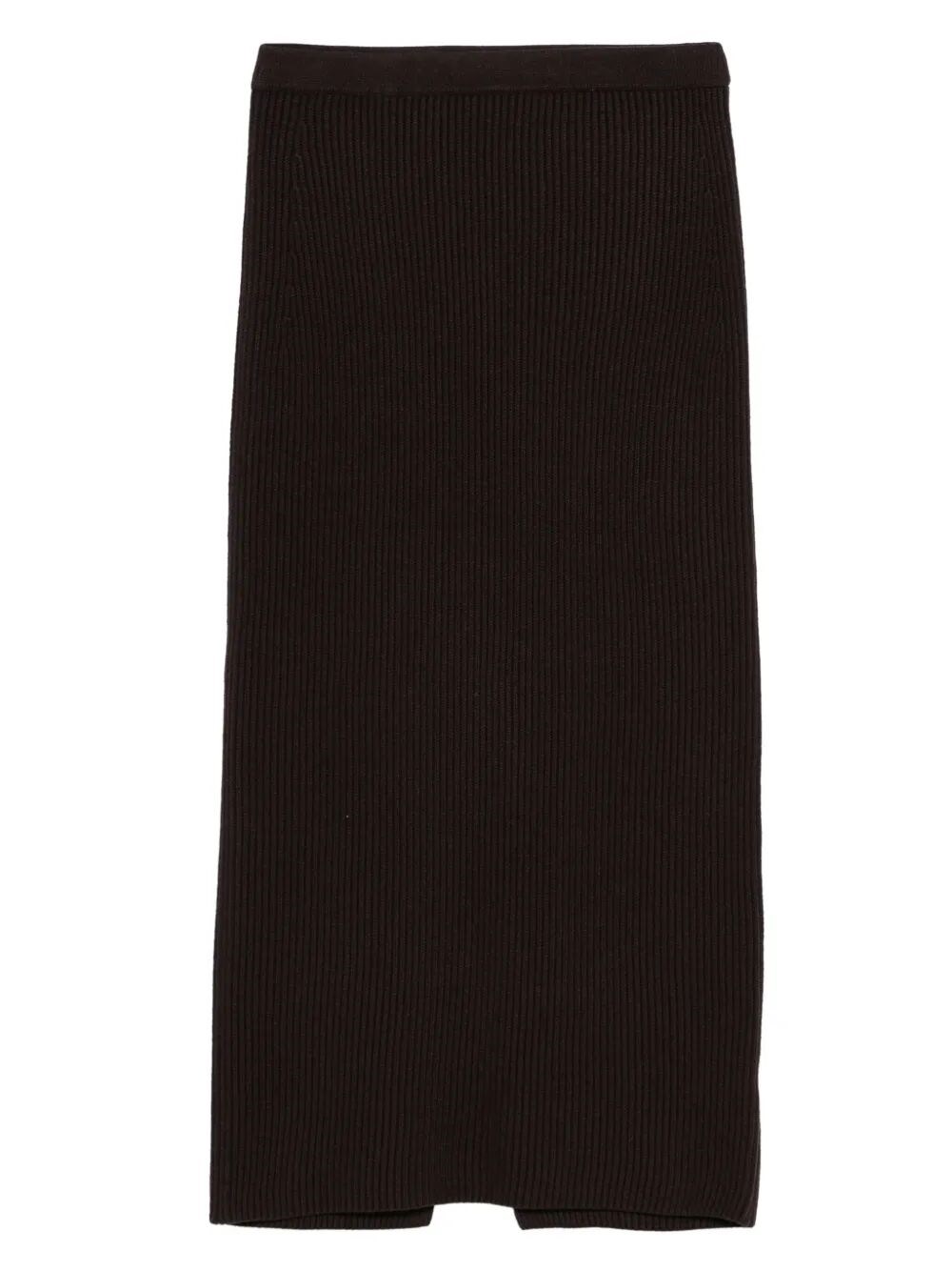 Twinset Ribbed Knit Midi Skirt With Subtle Back Slit In Brown