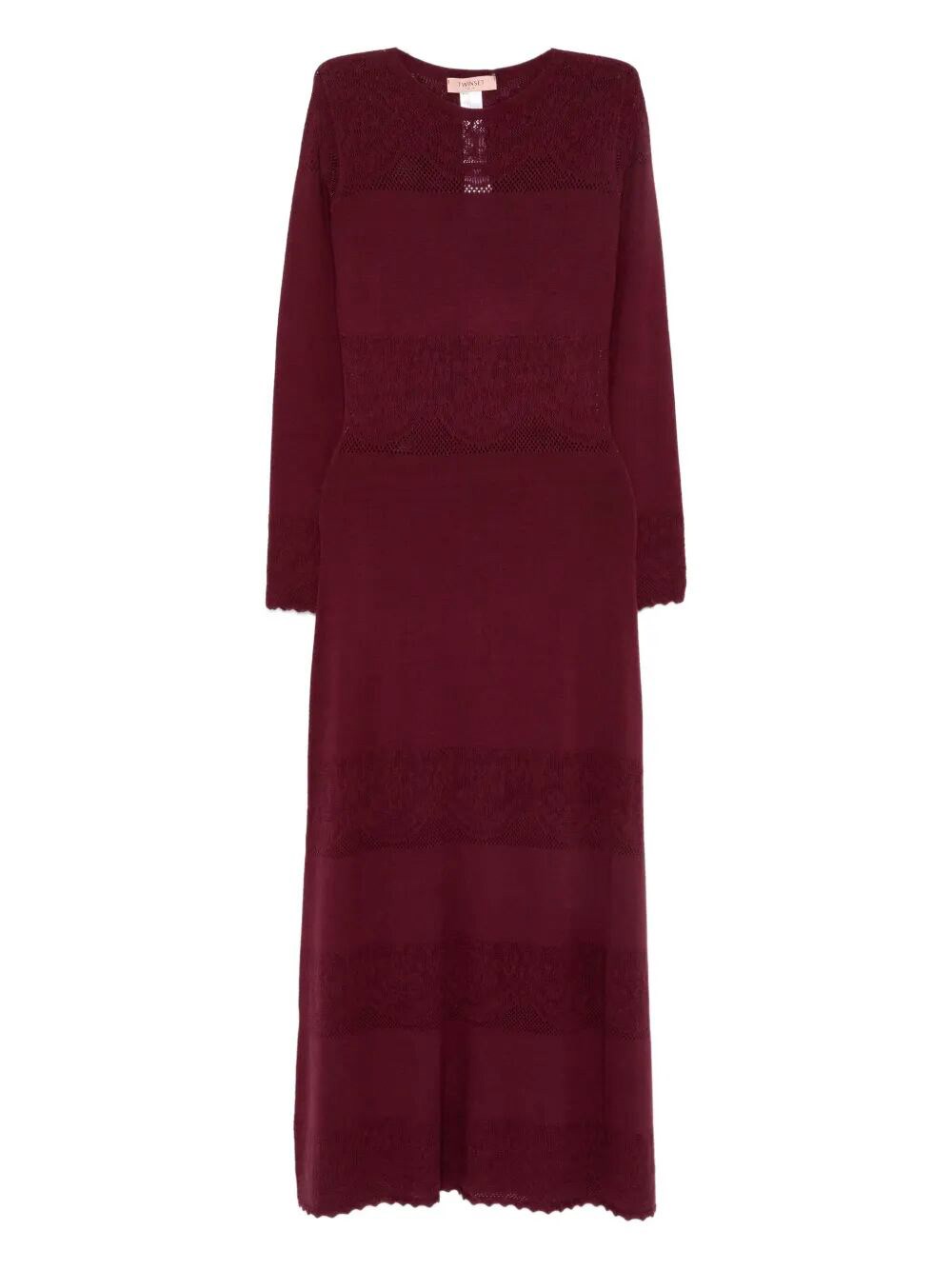 Twinset Lace-insert Long-sleeve Dress In Brown