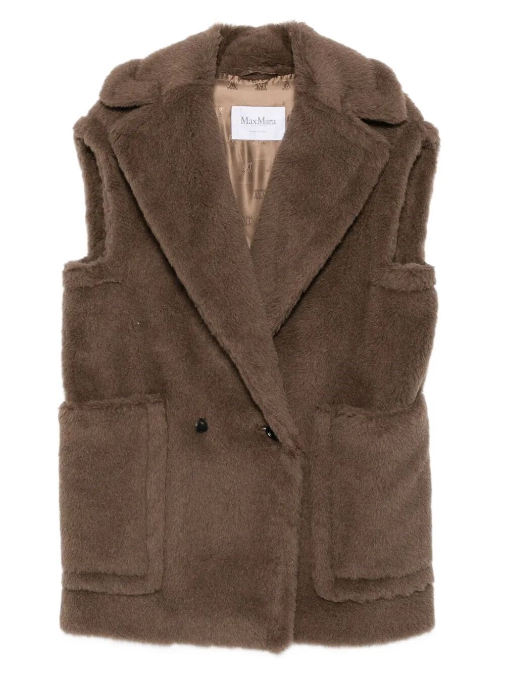 Max Mara Oversized Sleeveless Faux Fur Vest In Brown