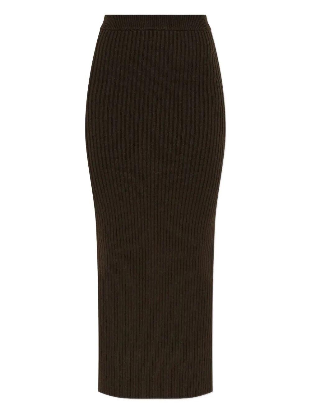 Max Mara Ribbed Wool-cashmere Maxi Pencil Skirt In Brown