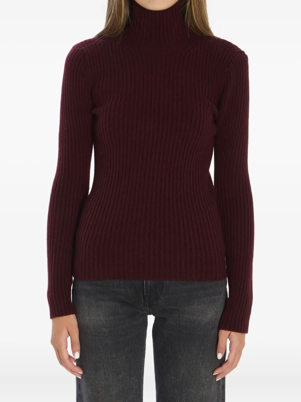 Max Mara Wool And Cashmere High Neck Knit Top In Red