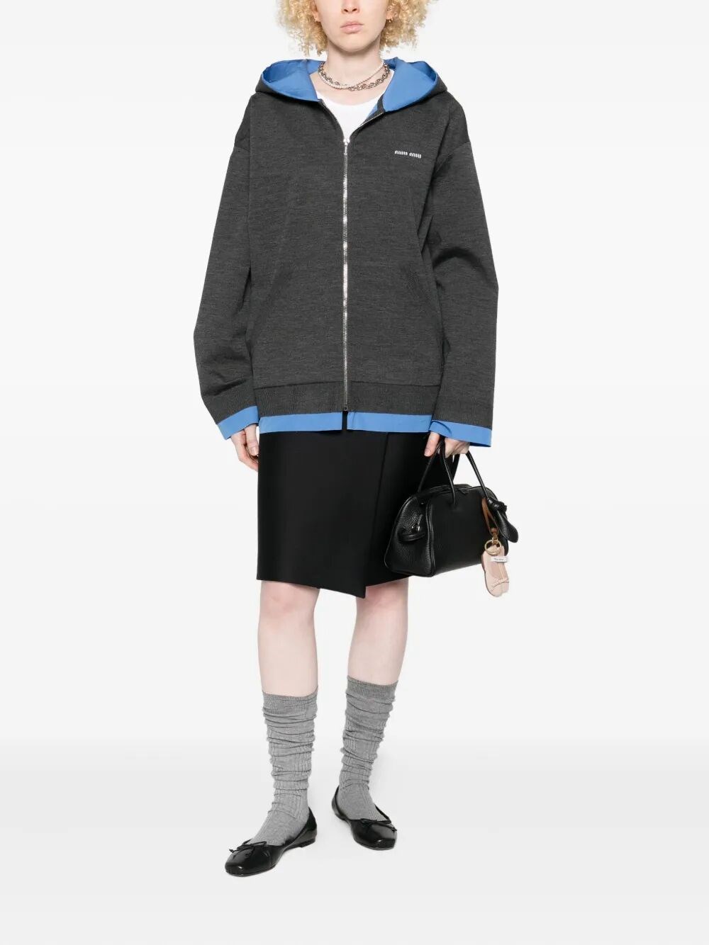 Miu Miu Hooded Jacket In Gray