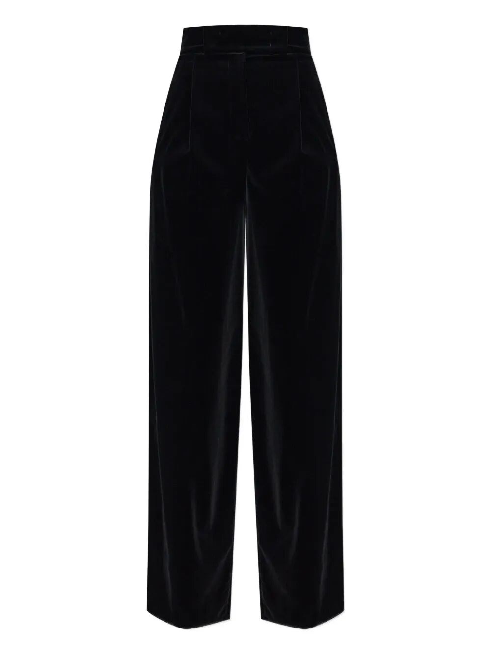 Max Mara High-waisted Wide-leg Velvet Trousers In Black