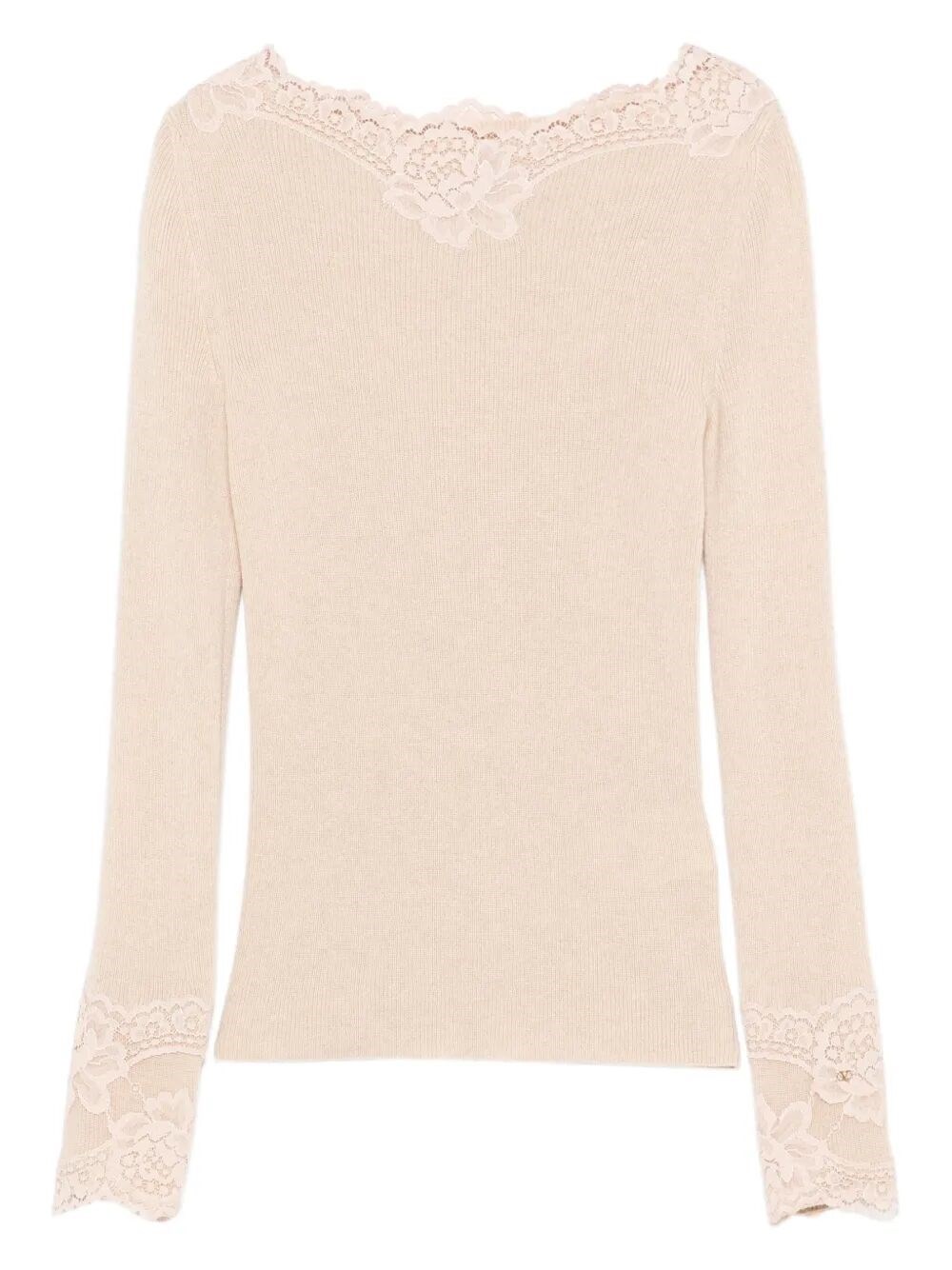 Valentino Cashmere And Lace Sweater In Neutral