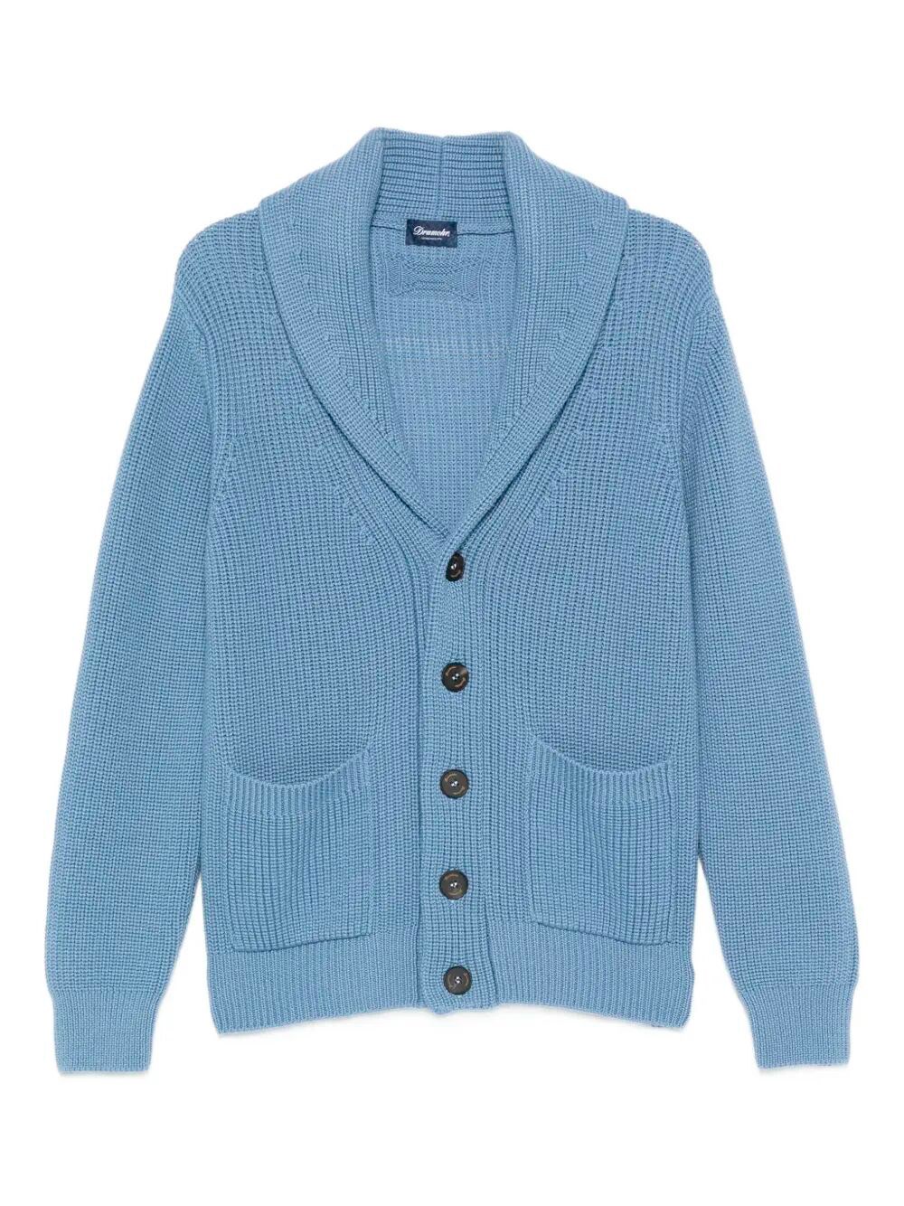 Drumohr Shawl-collar Patch-pocket Cardigan In Blue