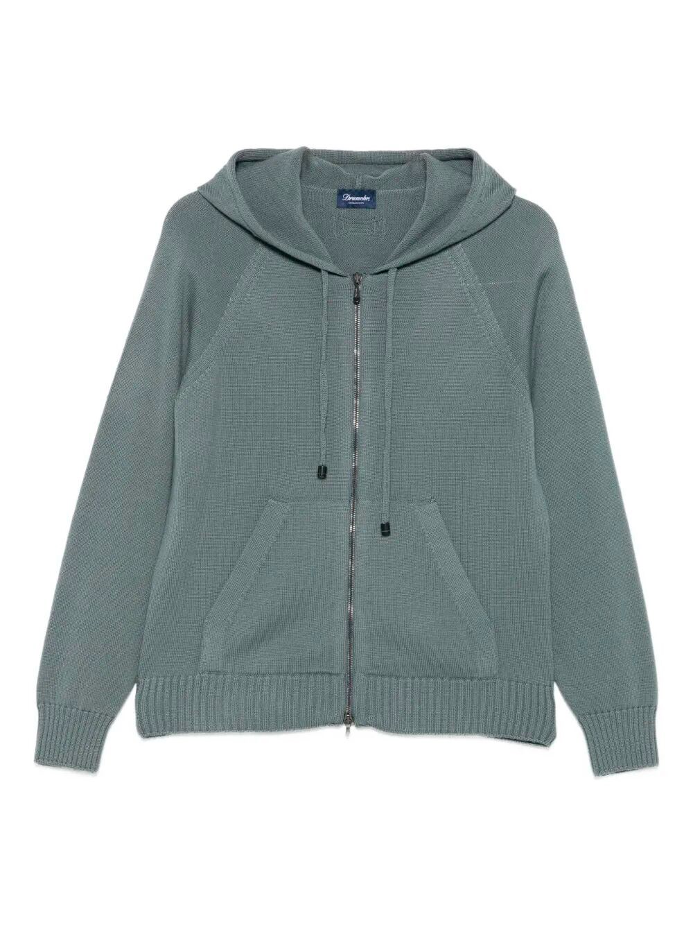 Drumohr Hooded Zip-up Sweater In Green