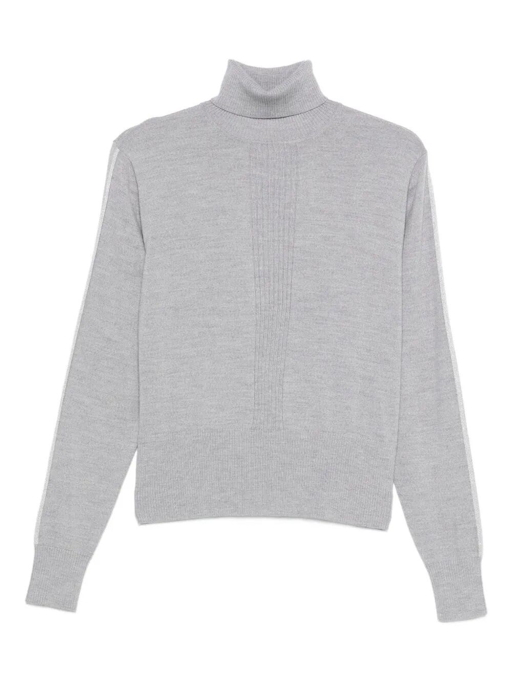 Patrizia Pepe Roll-neck Ribbed Sweater In Gray