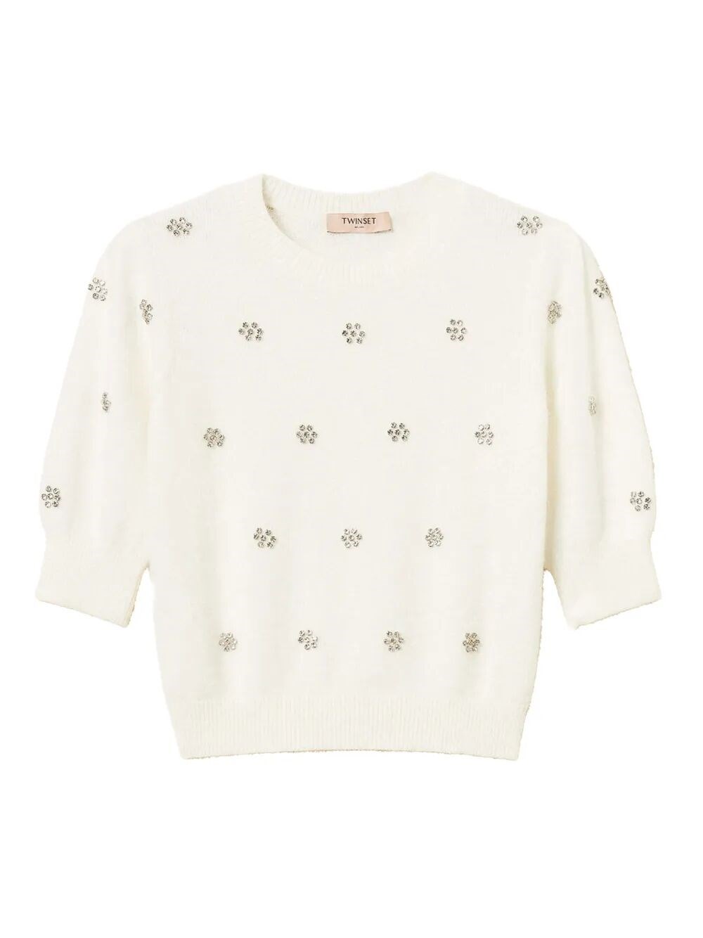 Twinset Creamy White Sweater With Floral Embellishments In White