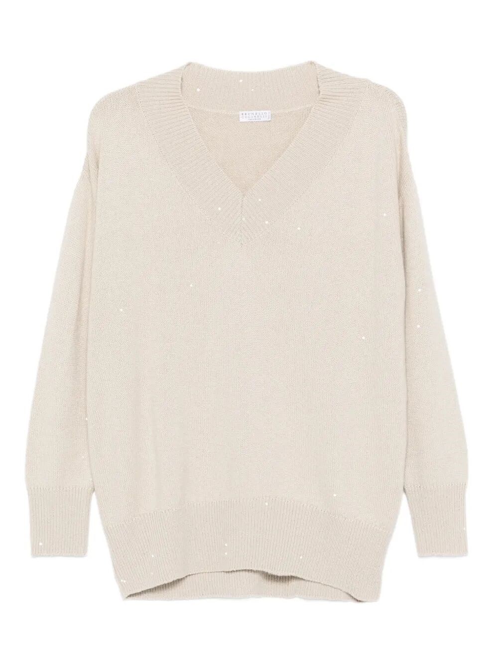 Brunello Cucinelli Embellished V-neck Sweater In Neutral