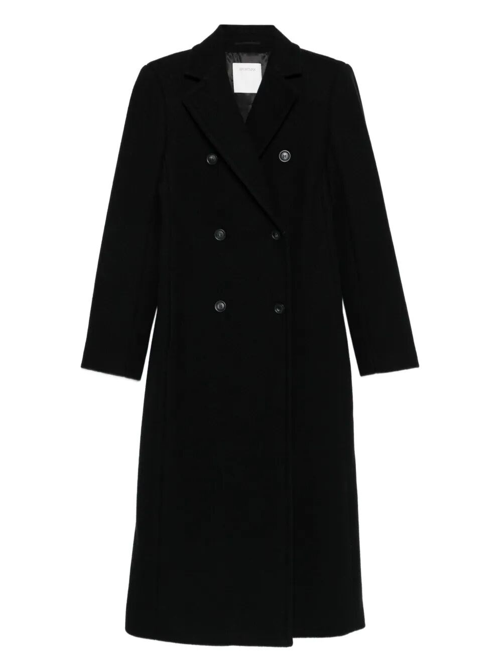 Sportmax Long Double-breasted Black Coat With Structured Shoulders And Belt Detail In Black