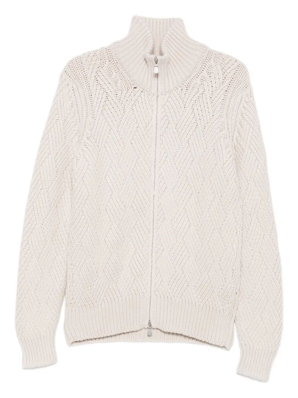 Barba Napoli Patterned Zip-up Cardigan In White