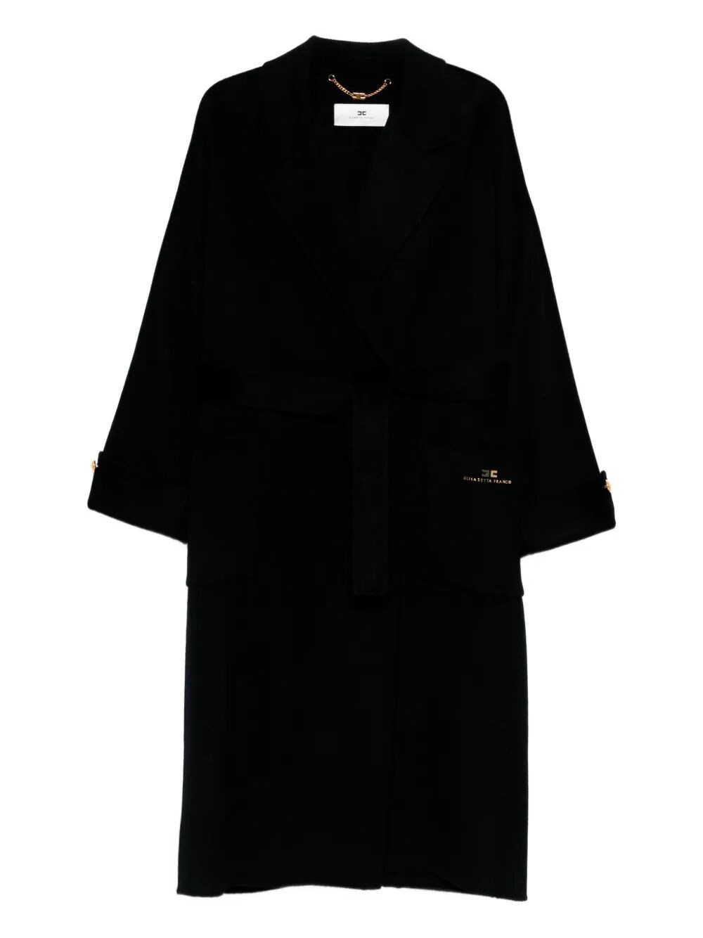 Elisabetta Franchi Wrap Coat In Double Wool Blend Cloth In Black