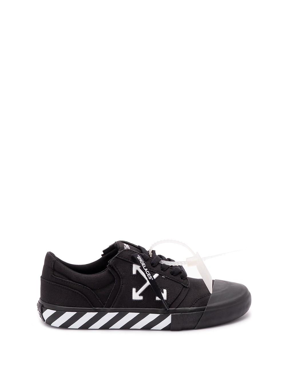 Off-white Low-top Canvas Sneakers Featuring Contrast Stripe In Black