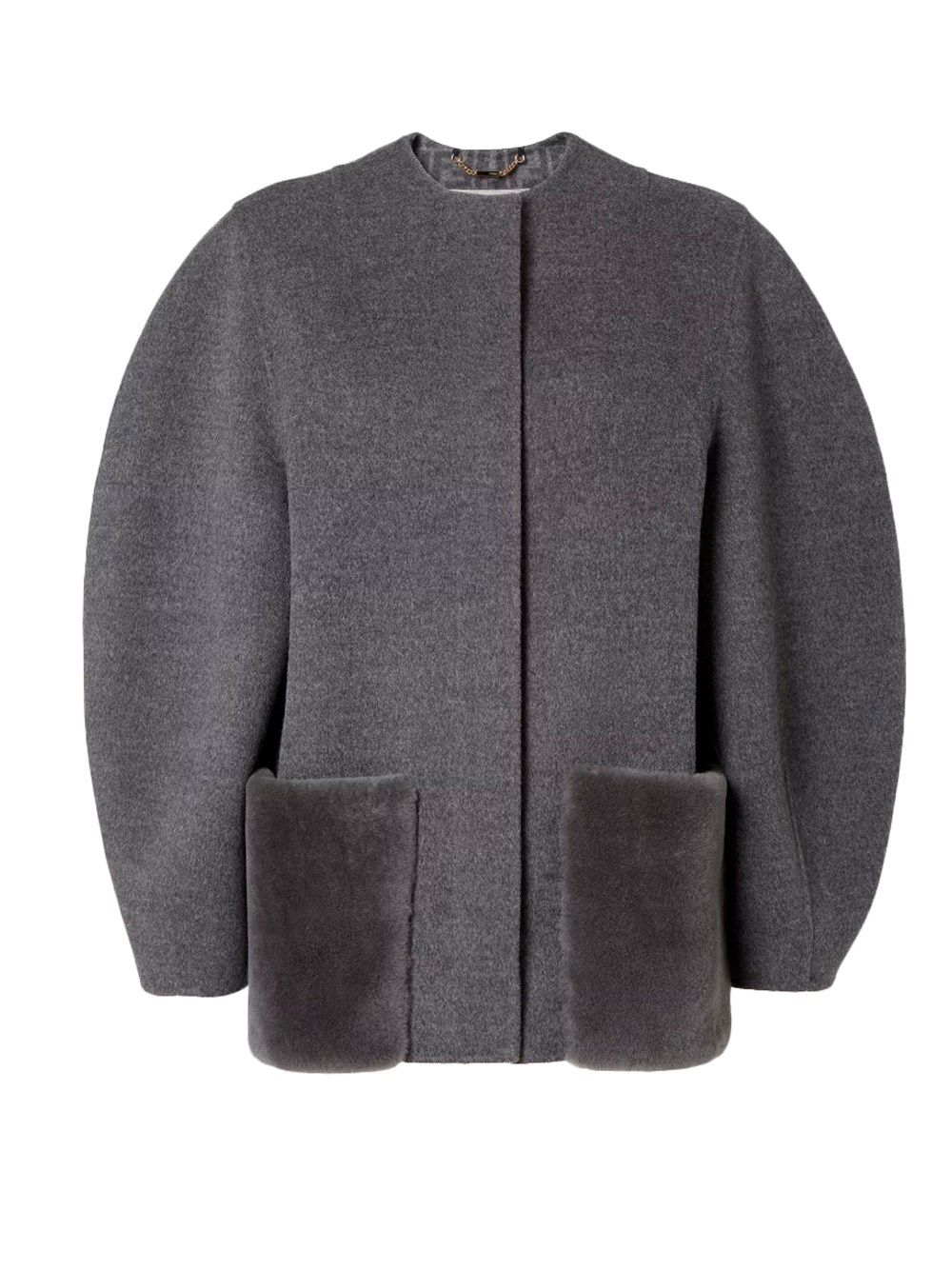 Fendi Women Wool Blouson With Mink Pockets And Inner Ff Logo In Gray