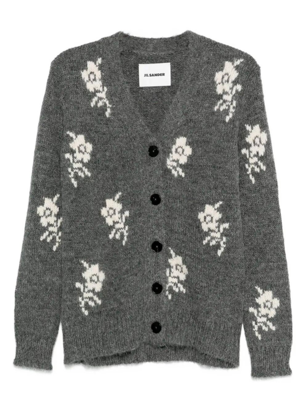 Jil Sander Gestrickter Intarsien-cardigan In Gray