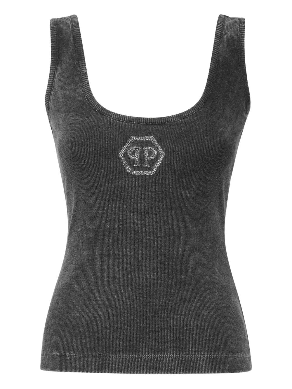 Philipp Plein Washed-effect Ribbed Tank Top In Gray