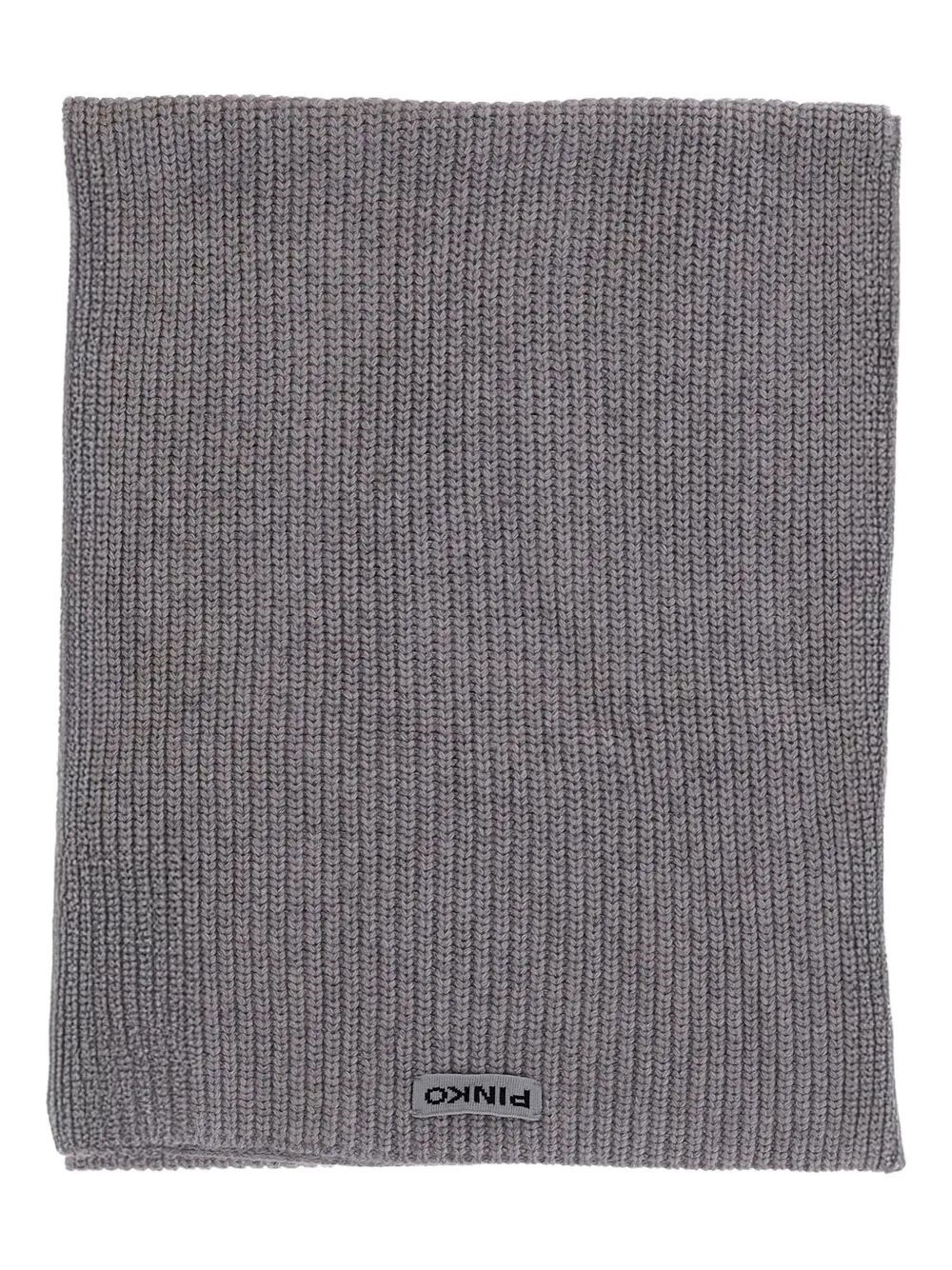 Pinko Ribbed Logo-label Scarf In Gray