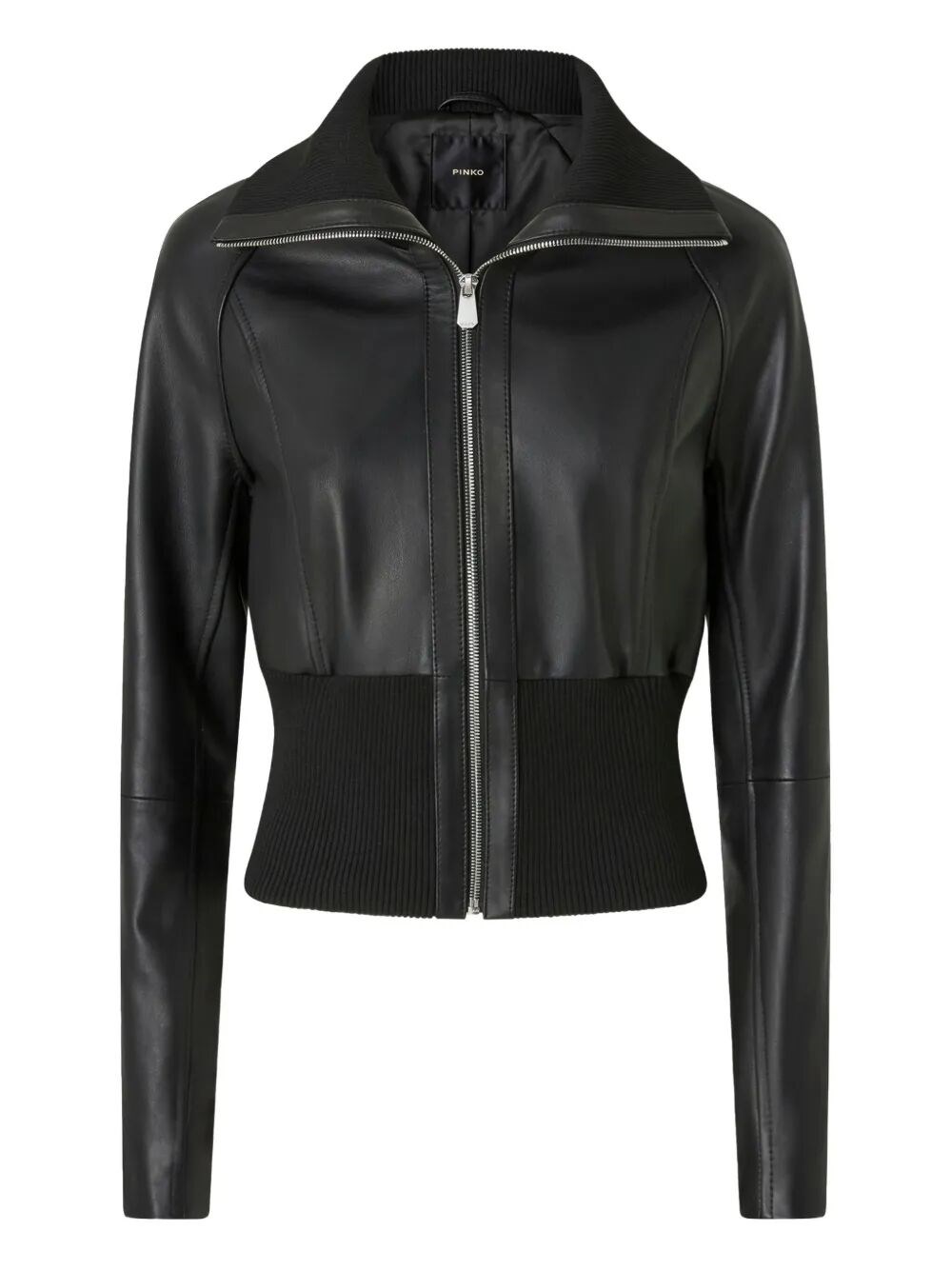 Pinko Short Jacket In Nappa Leather And Knit Fabric In Black