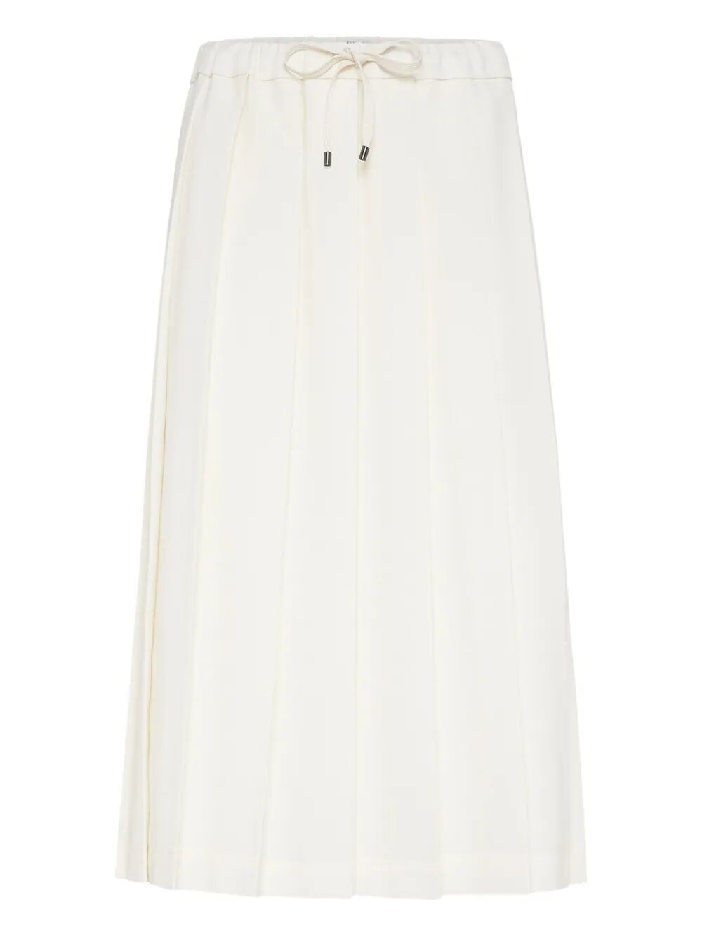 Brunello Cucinelli Techno Virgin Wool Canvas Pleated Track Skirt In White