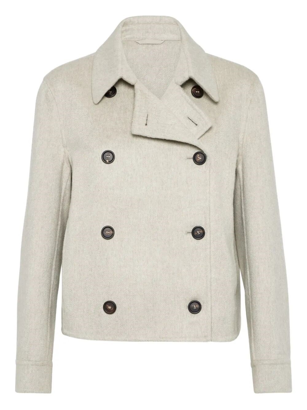 Brunello Cucinelli Hand-crafted Cropped Pea Coat In Neutral